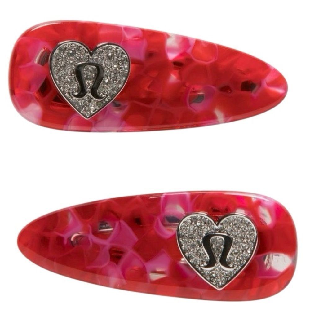 Red Lululemon Jewelled Alligator Clips 2 Pack Oxford Red/Candy Cloud/Silver